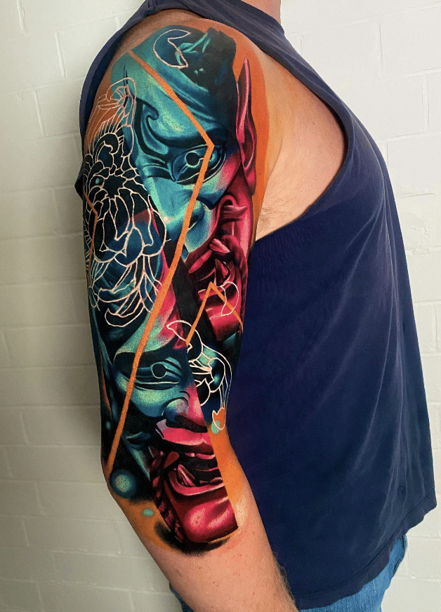 Japanese Mask Sleeve Tattoo