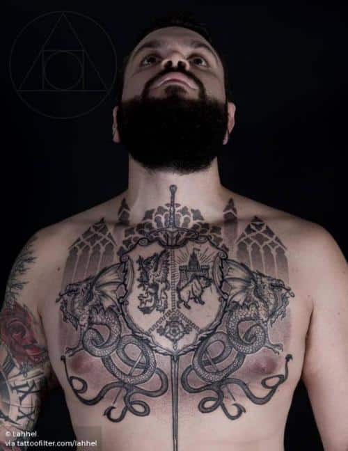 Dragon Sword Tattoo On Chest