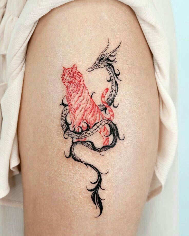 Dragon Tiger Minimalist Dragon Tattoo