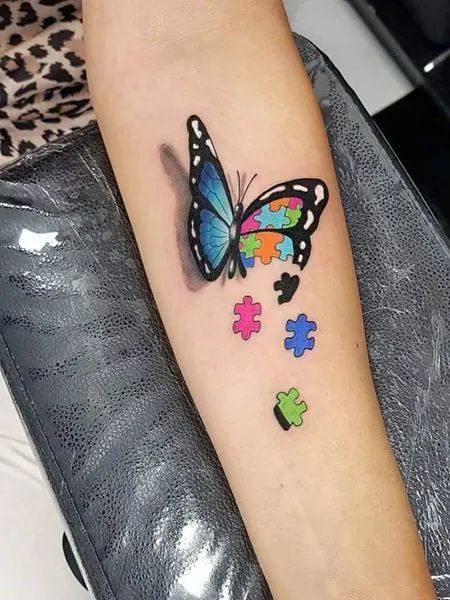 Puzzle Piece Butterfly Tattoo