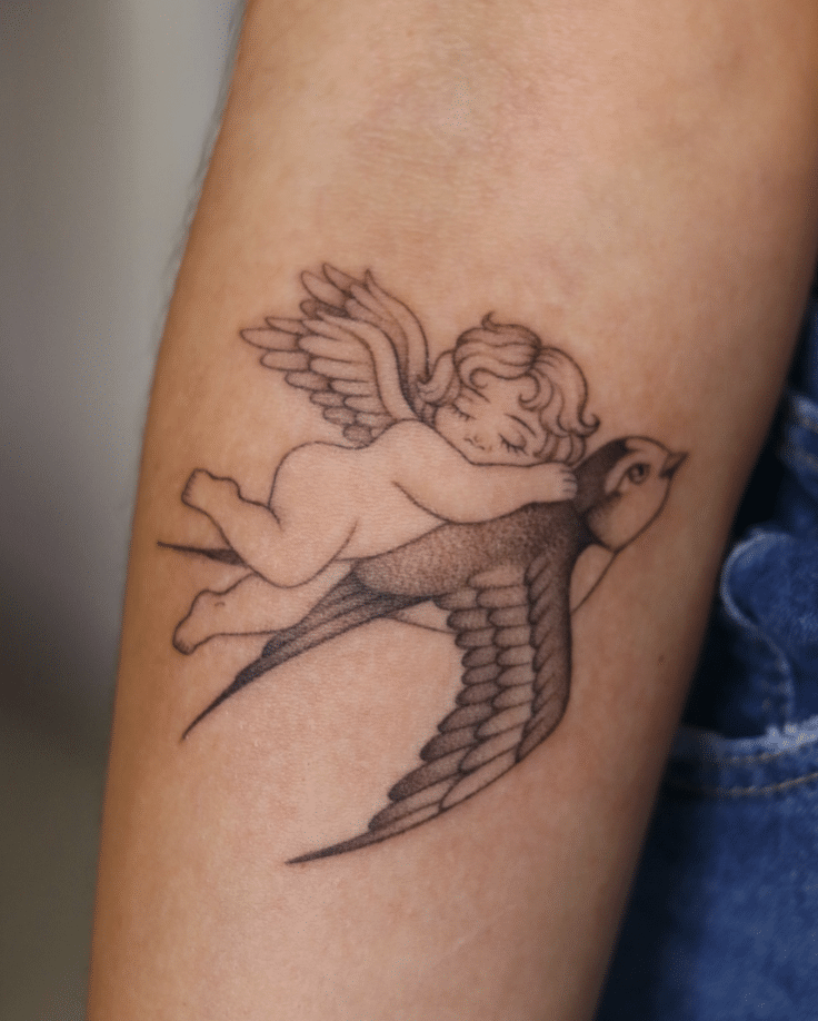 Angel And Swallow Tattoo