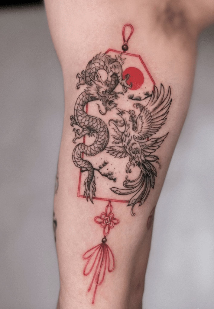 Beautiful Dragon and Phoenix Tattoo