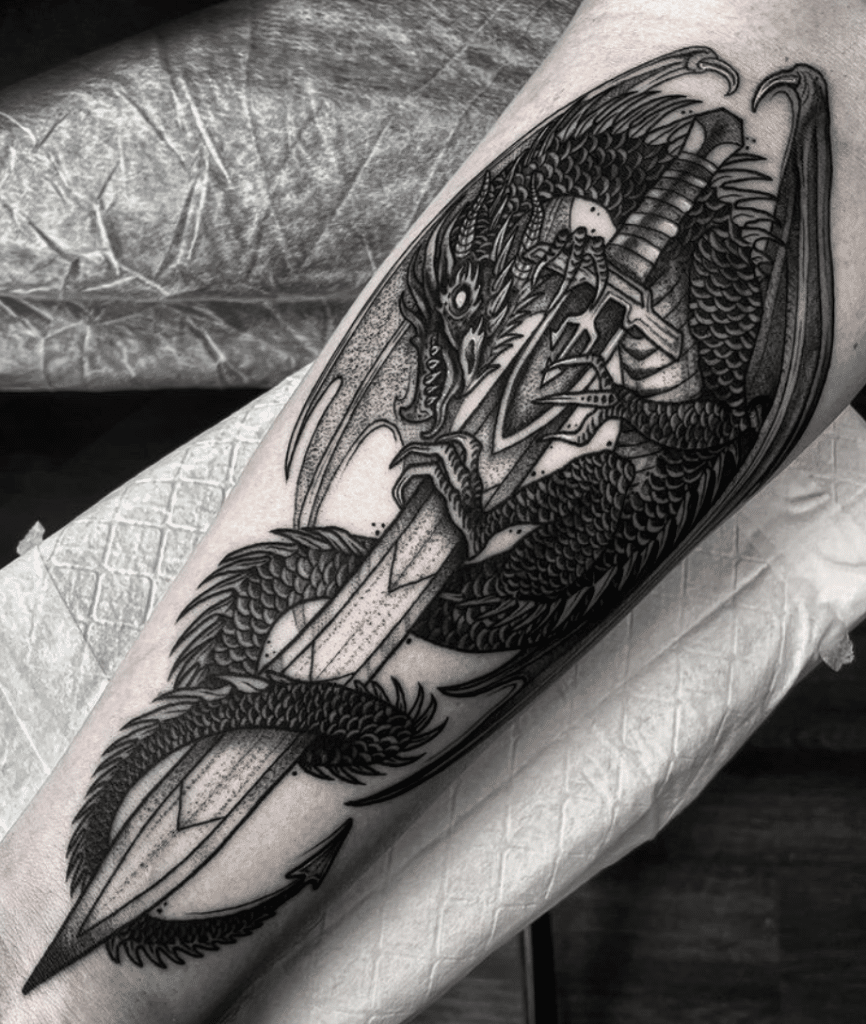 Black Dragon Sword Tattoo