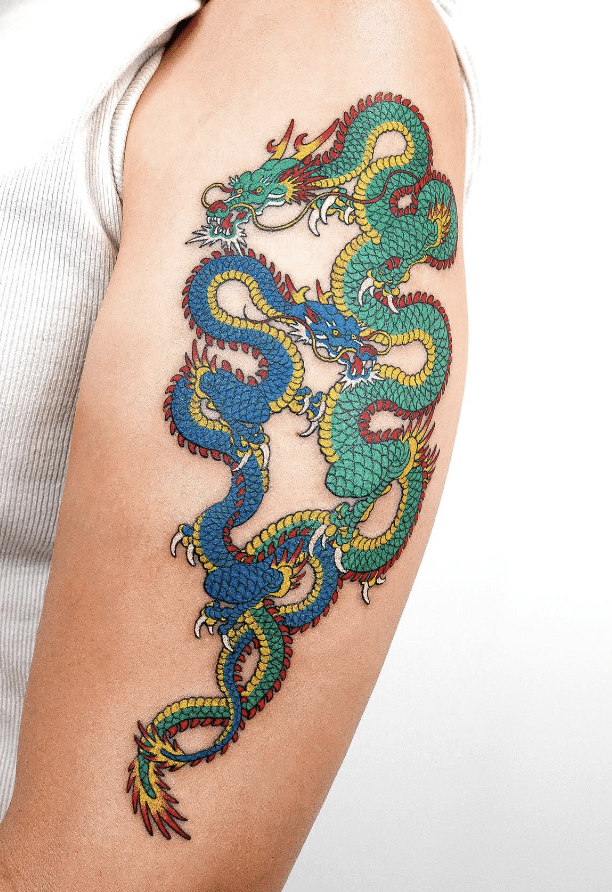 Blue And Green Dragon Tattoo