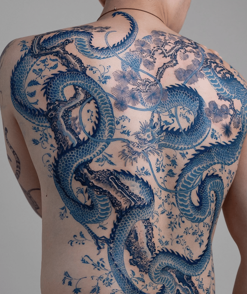 Blue Chinese Dragon Tattoo New