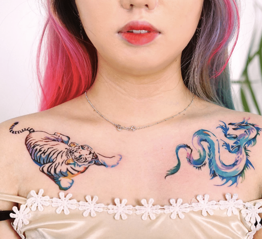 Blue Dragon And Tiger Tattoo