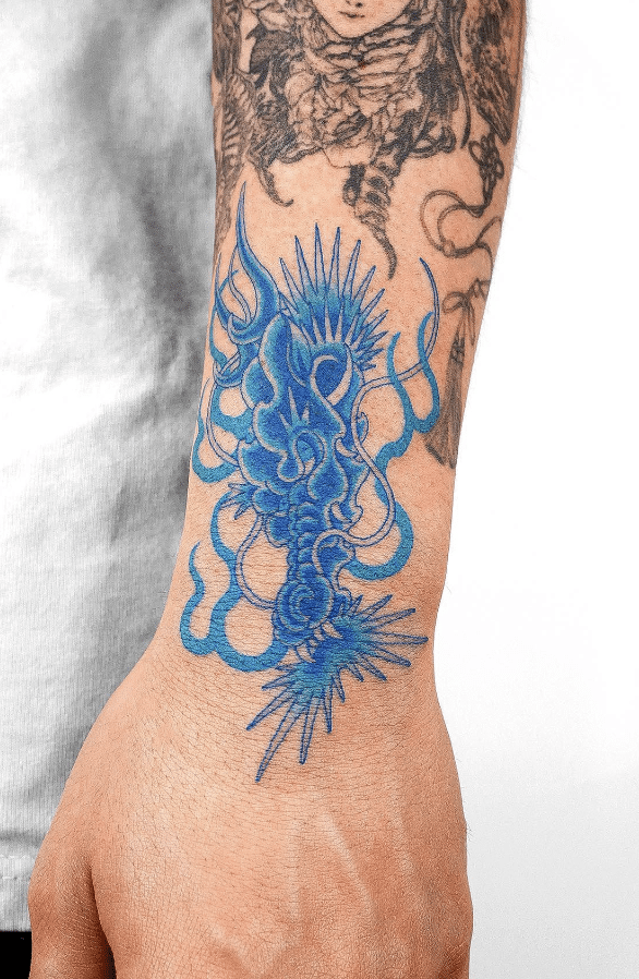 Blue Dragon Head Tattoo