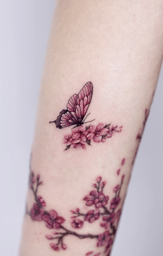 Cherry Blossom Butterfly Tattoo