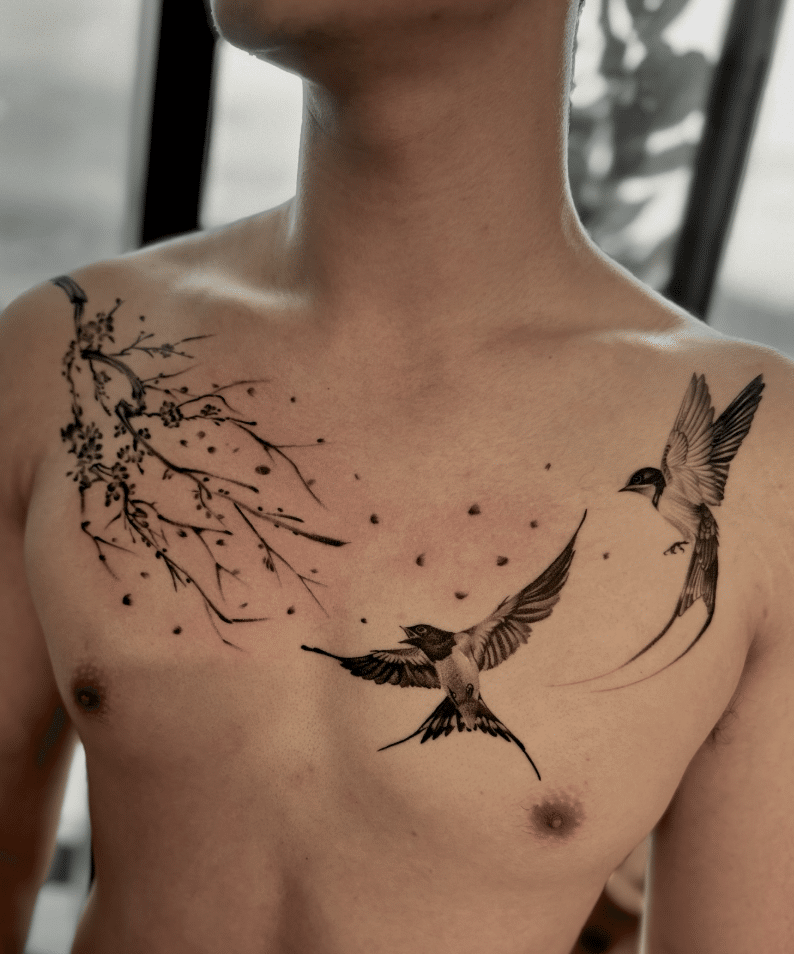 Cherry Blossom Swallow Tattoo