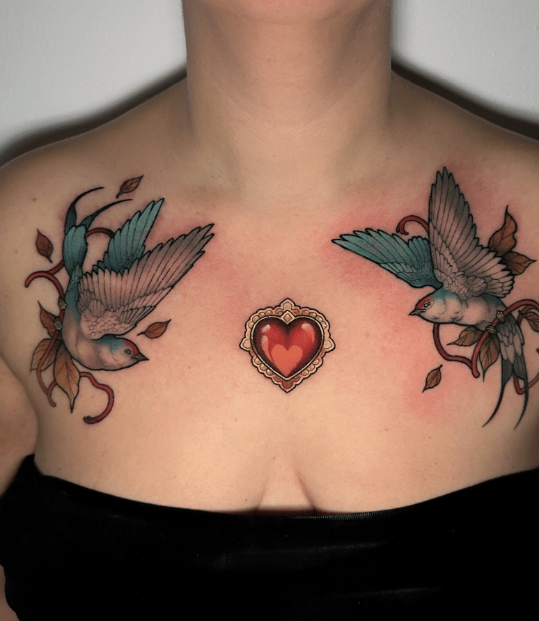 Chest Swallow Tattoo