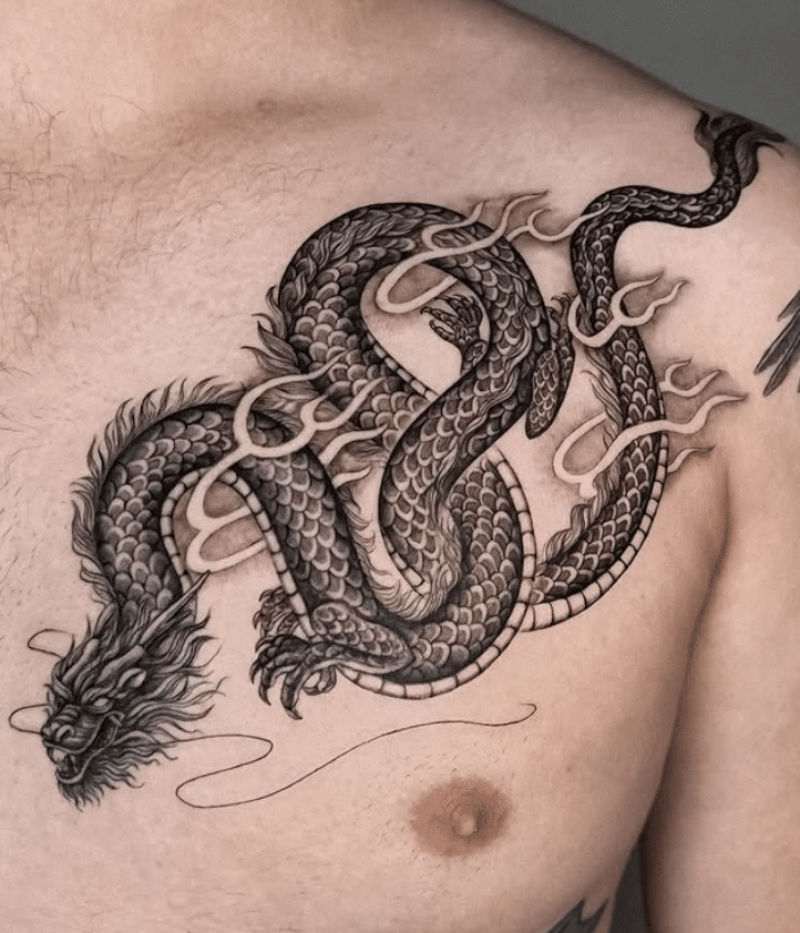 Chinese Dragon Tattoo On The Chest New