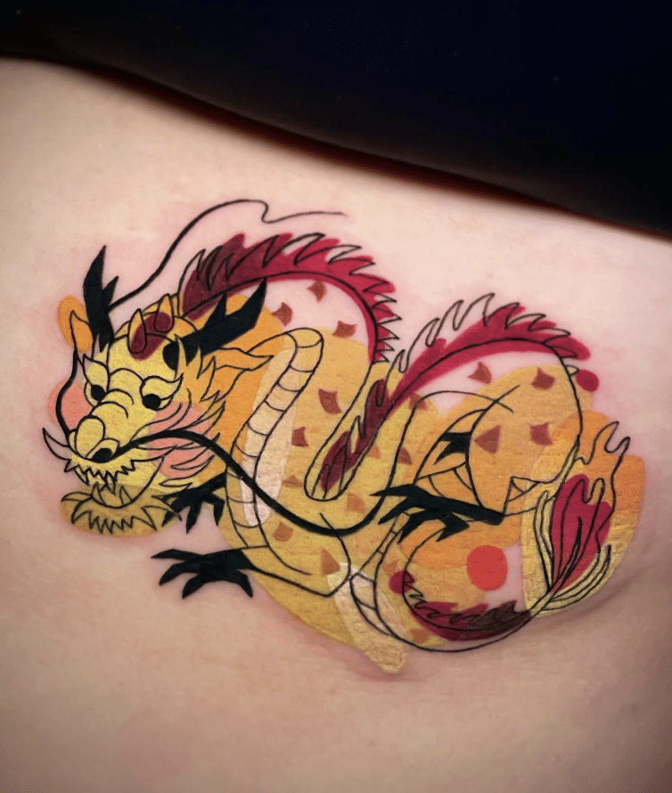 Cute Yellow Dragon Tattoo