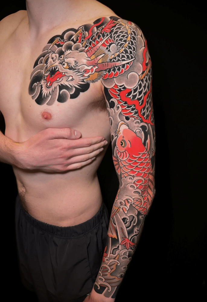 Dragon And Koi Tattoo Idea