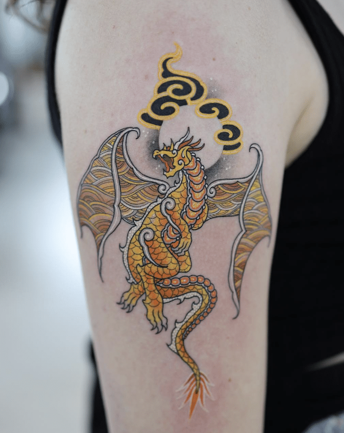 European Yellow Dragon Tattoo