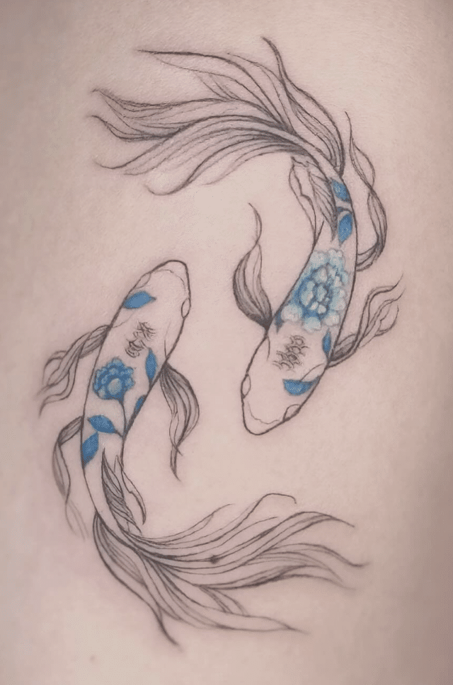 Flower Pattern Koi Tattoo