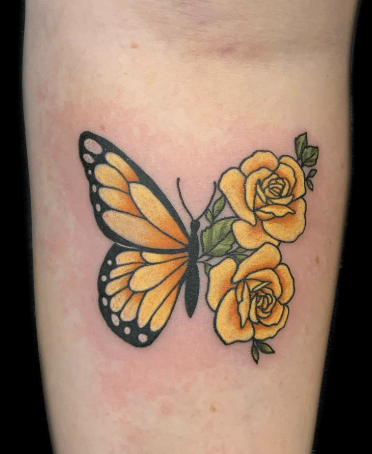 Flower Wing Yellow Butterfly Tattoo