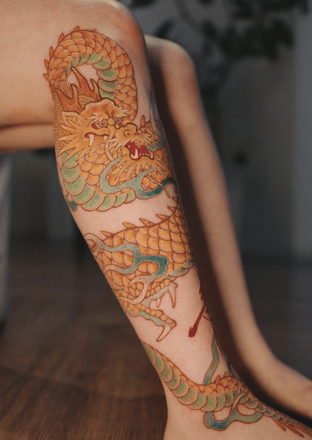 Gold Dragon On The Leg