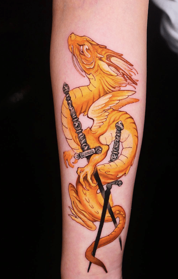 Gold Dragon Sword Tattoo