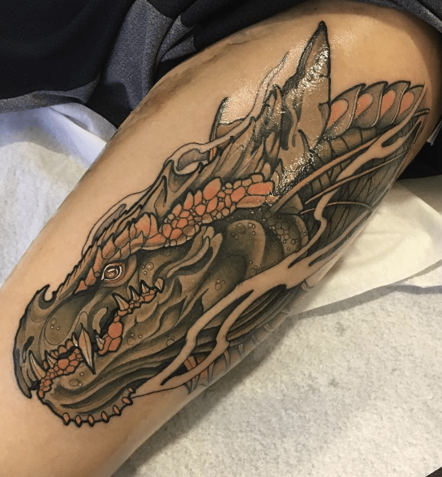 Green Dragon Head Tattoo