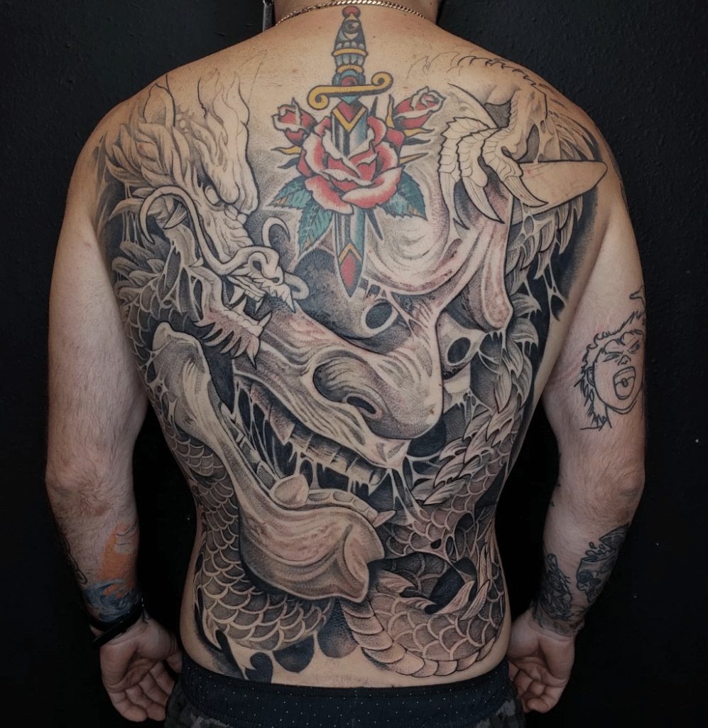 Japanese Dragon Oni Mask Tattoo