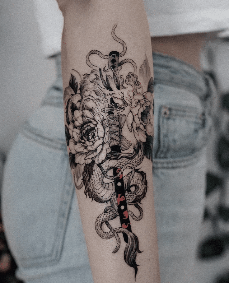 Japanese Dragon Sword Tattoo