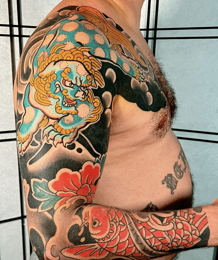 Karajishi And Koi Tattoo