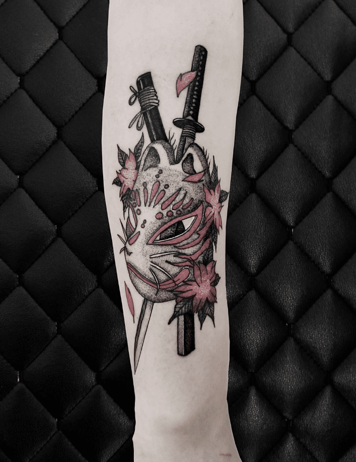 Kitsune Mask With Swords Tattoo