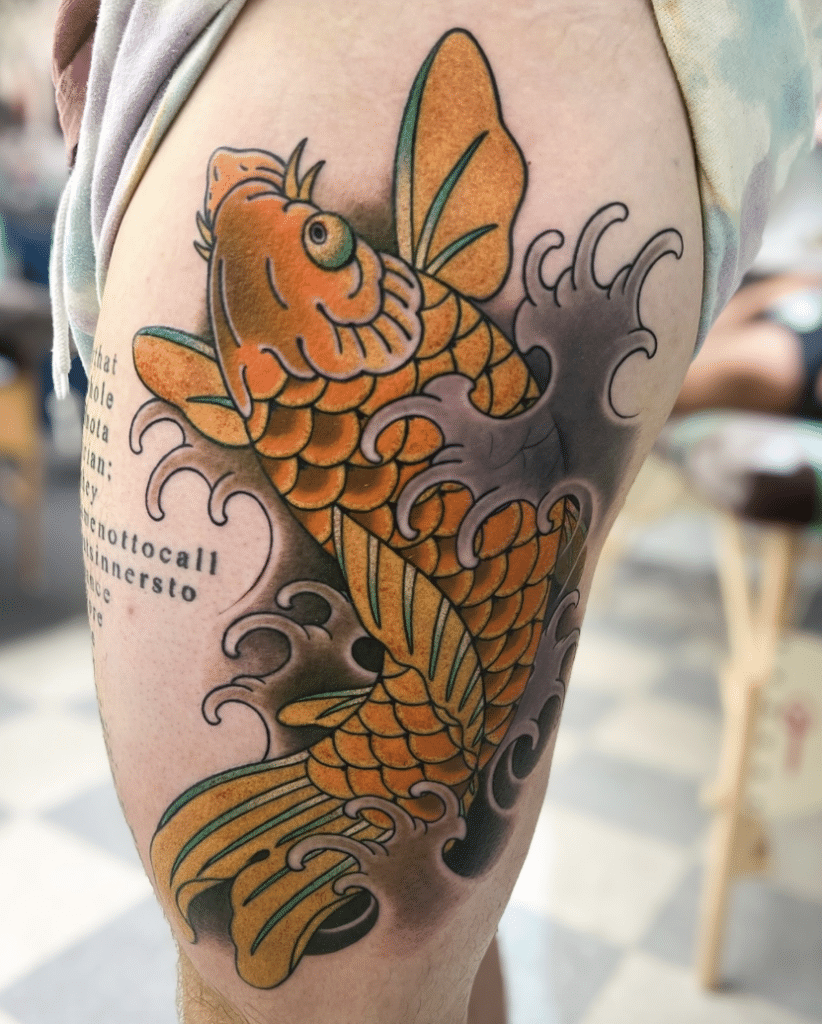 Koi Fish Thigh Tattoo