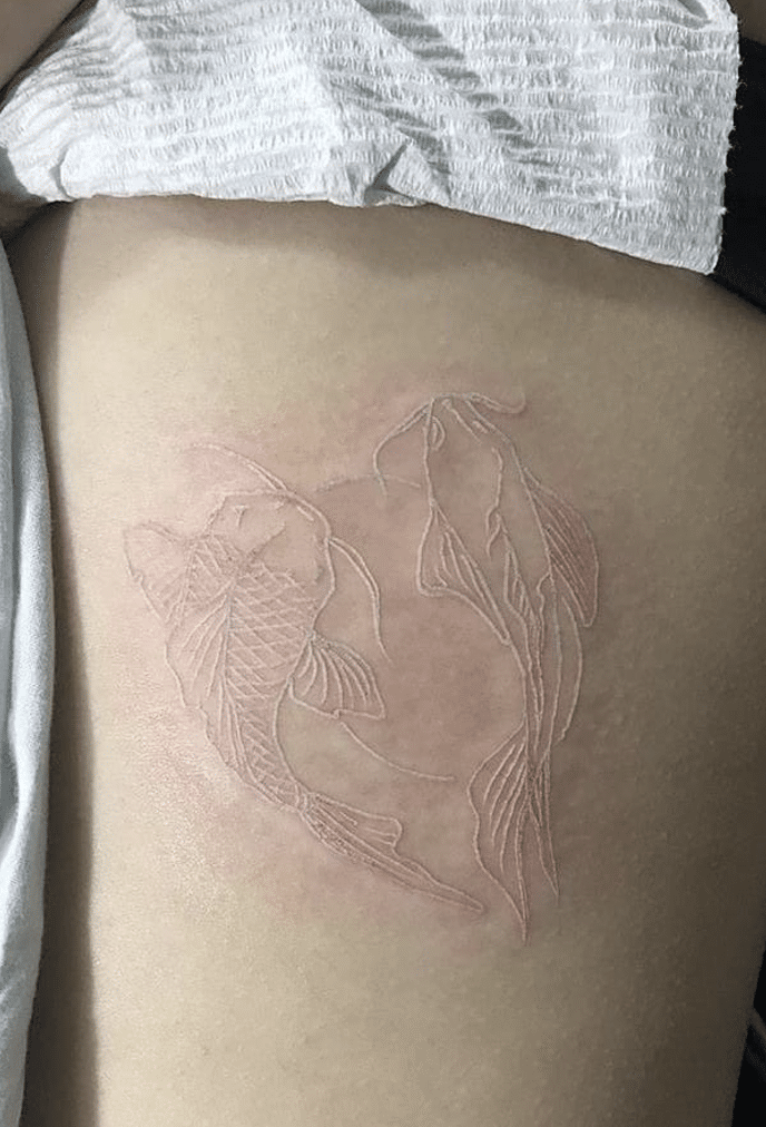 Koi Fish White Ink Tattoo