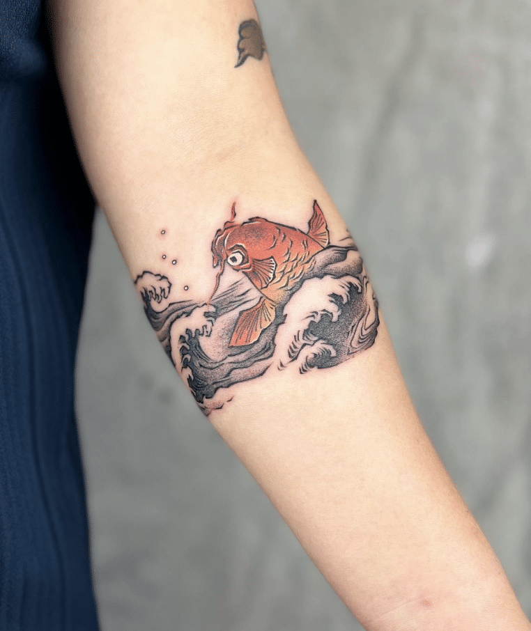 Koi Under The Waves Tattoo