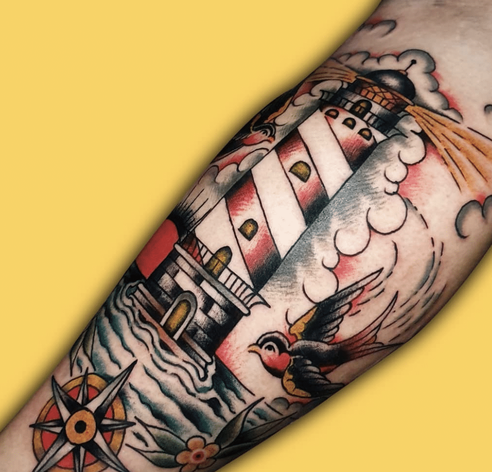 Lighthouse Swallow Tattoo