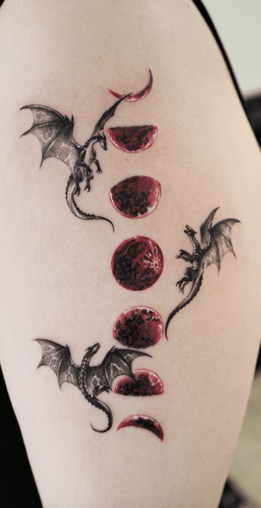 Moon And Black Dragon Tattoo