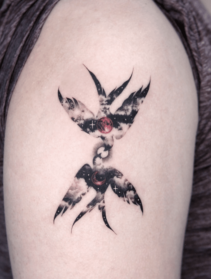 Moon Swallow Tattoo