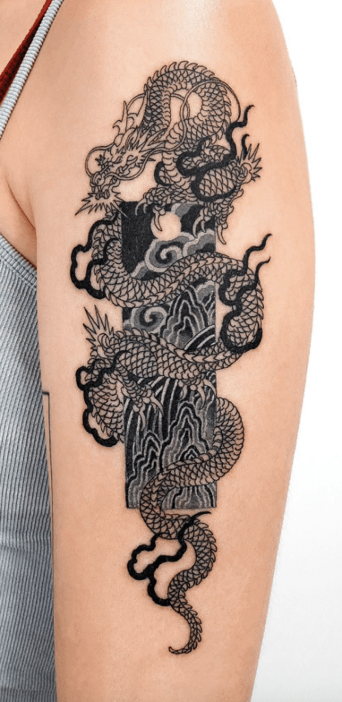 Oriental Frame Black Dragon Tattoo