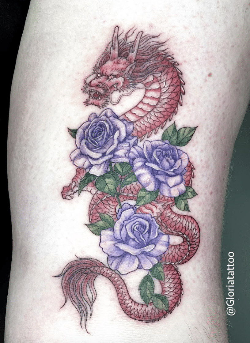 Red Dragon and Rose Tattoo