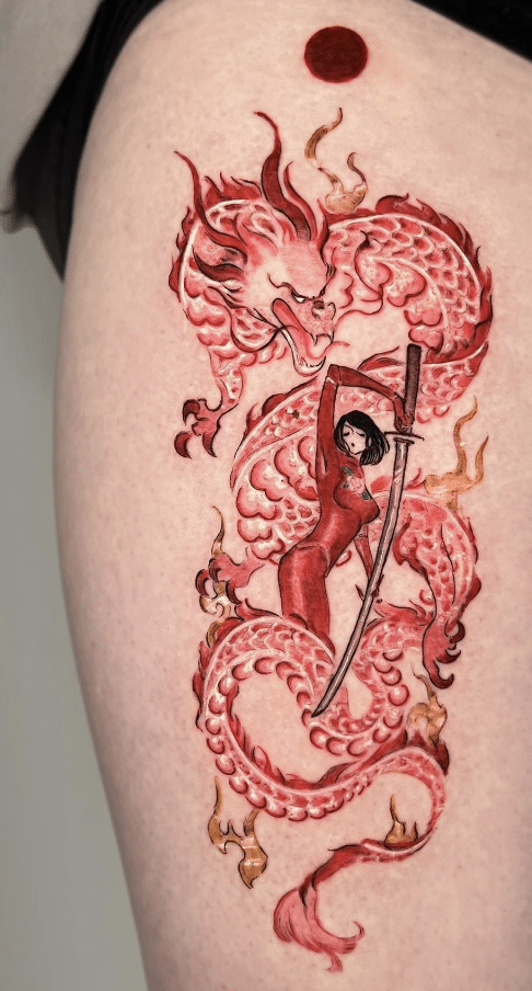 Red Dragon And Woman Tattoo