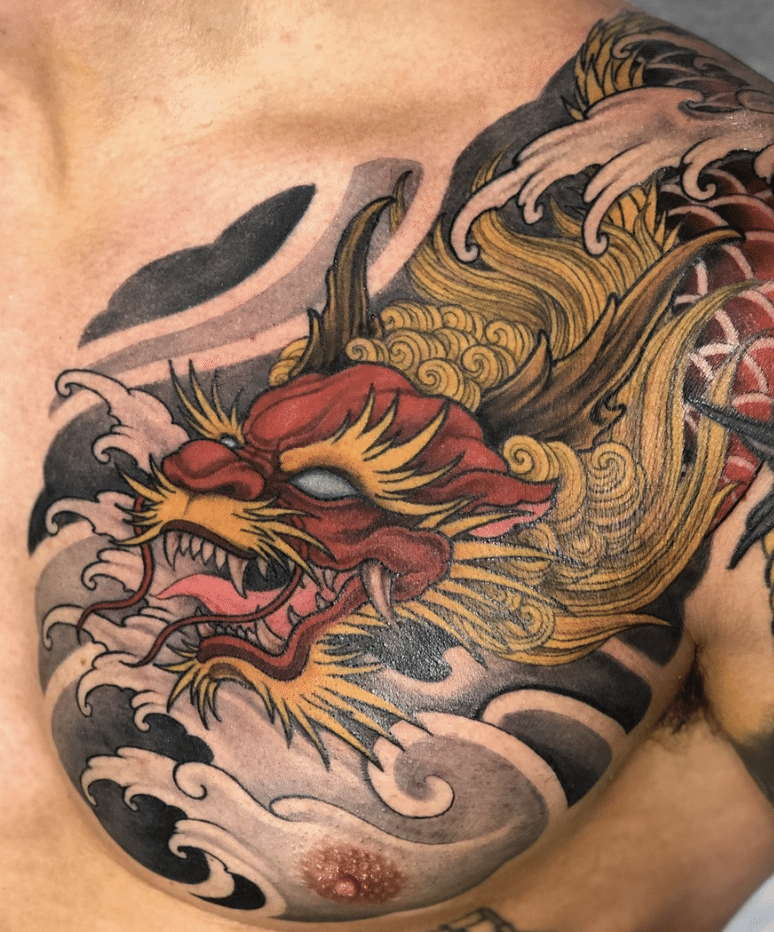 Red Dragon Tattoo on Chest