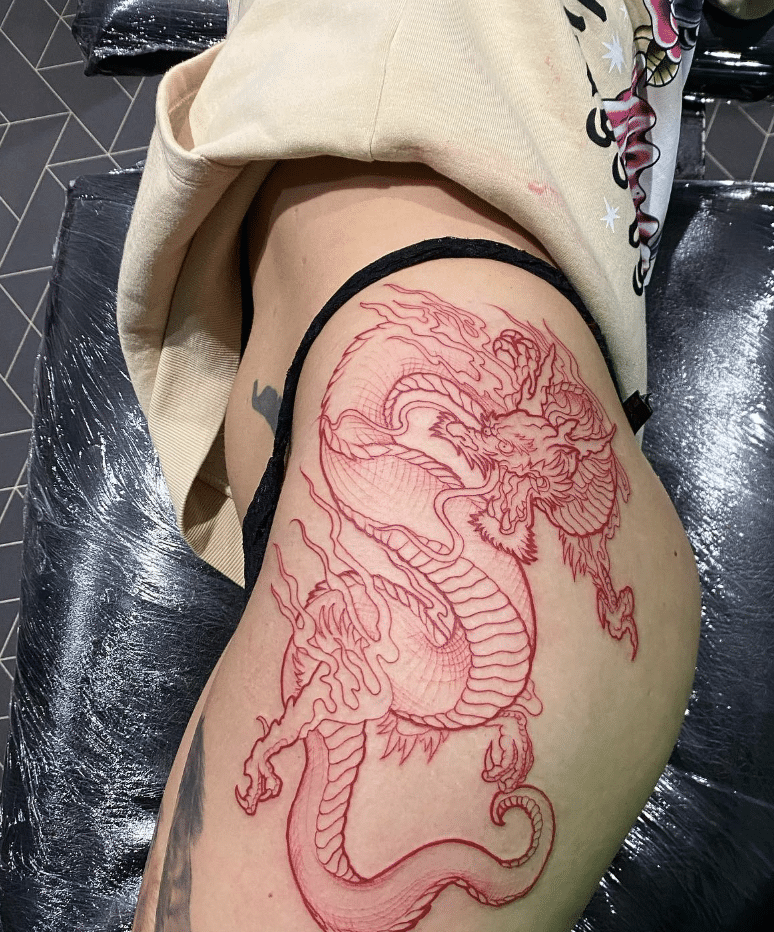 Red Dragon Tattoo On Side