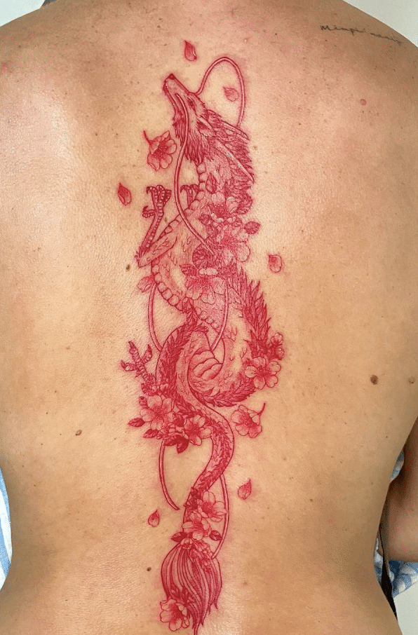 Red Dragon Tattoo on The Back