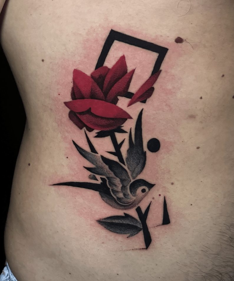 Rose Swallow Tattoo