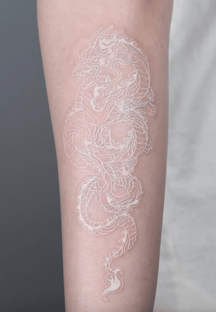 White Ink Dragon Tattoo