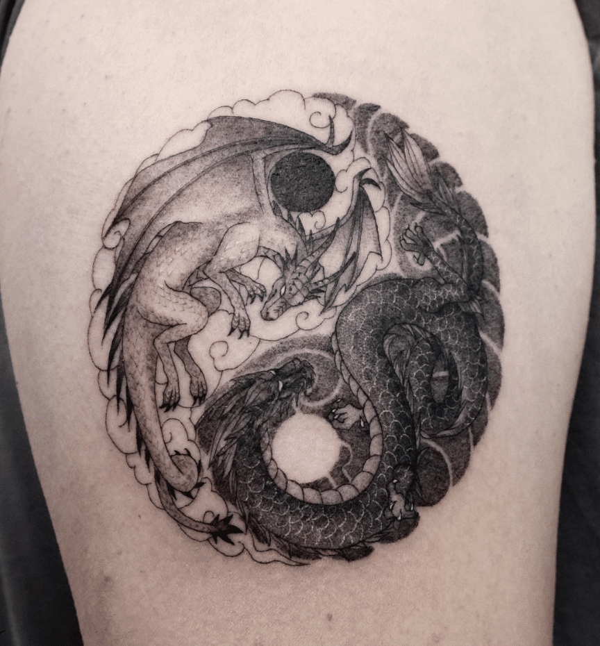 Yin Yang White Dragon Tattoo