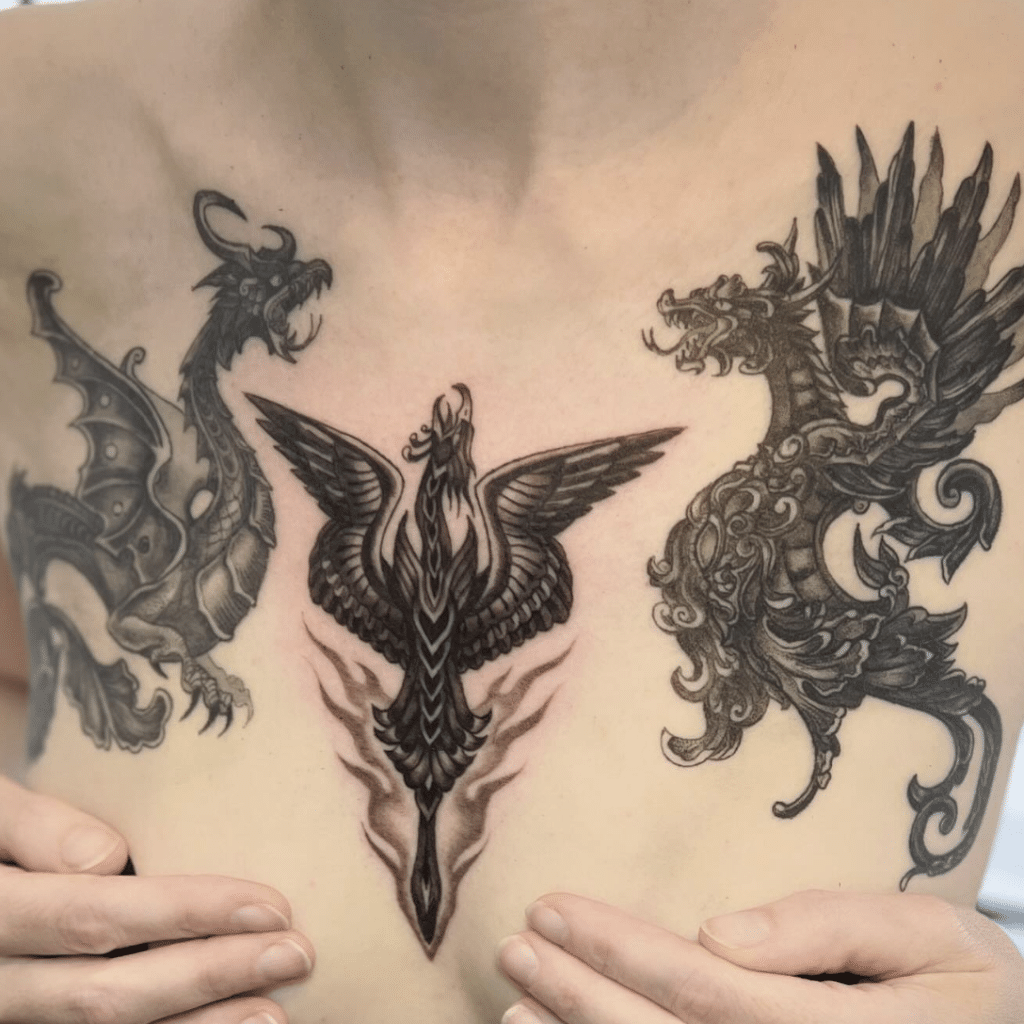 Black Dragon And Phoenix Tattoo