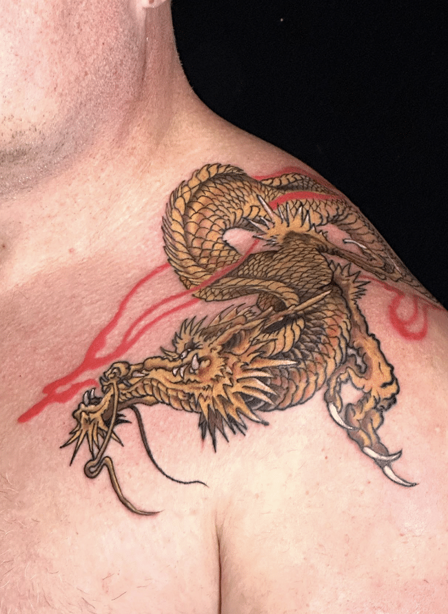 Shoulder Gold Dragon Tattoo