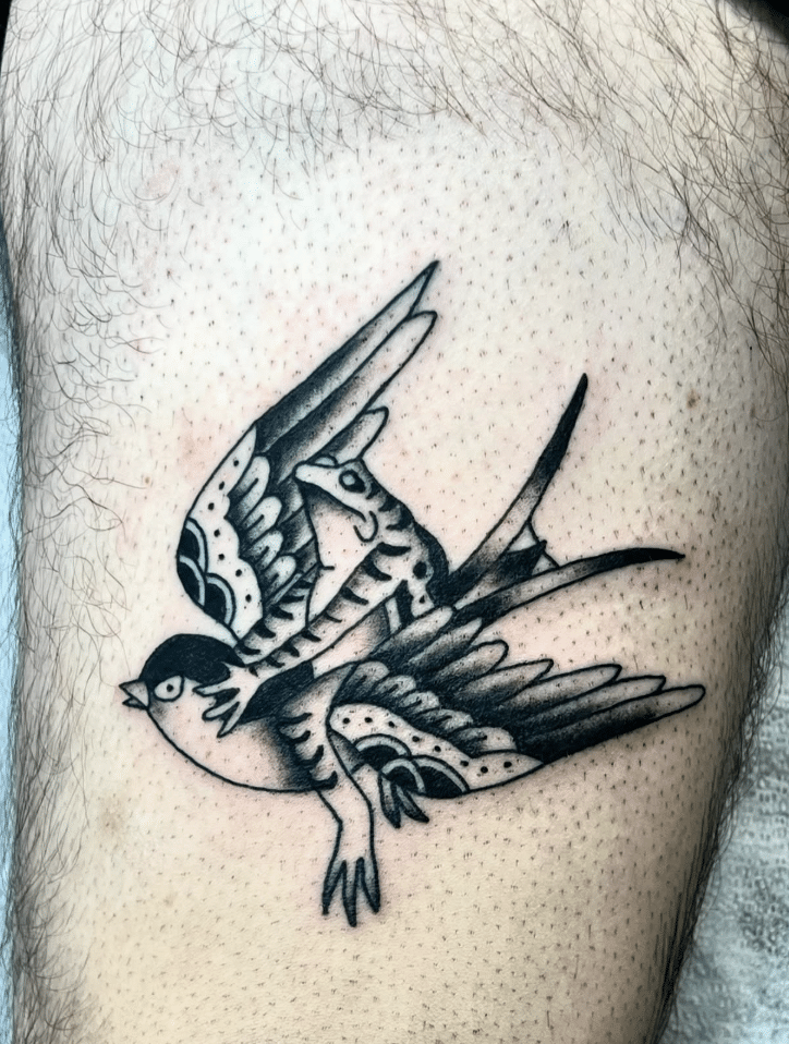 Sparrow And Frog Tattoo