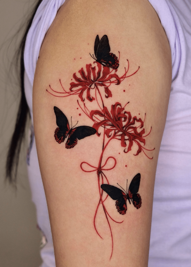 Spider Lily and Butterfly Tattoo