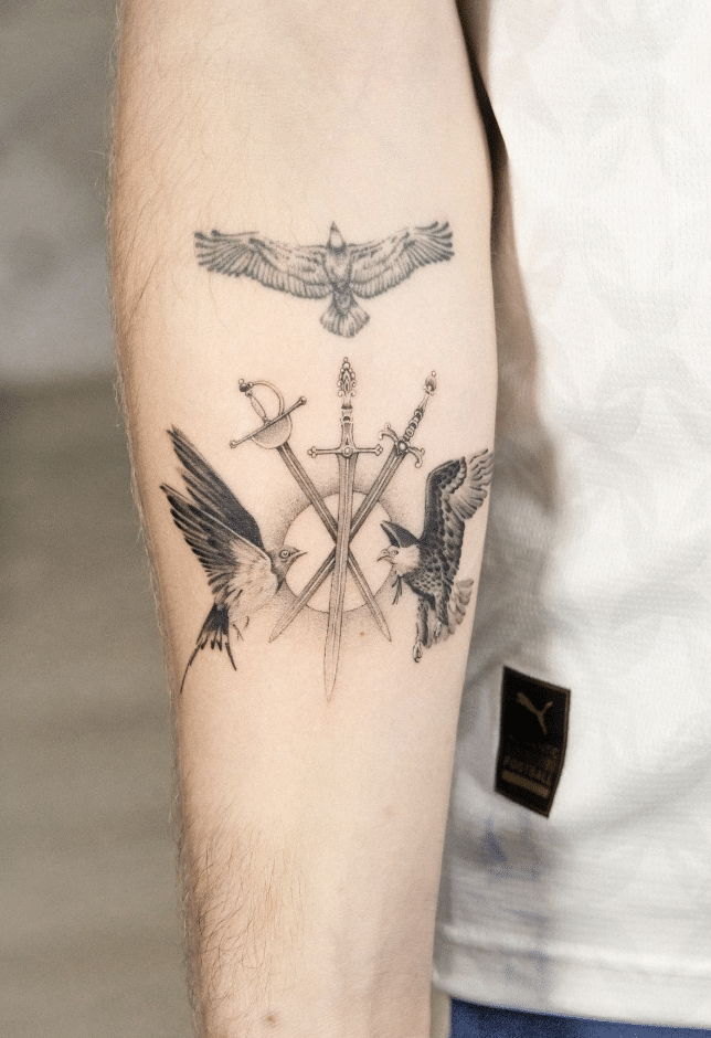 Swallow And Eagle Tattoo