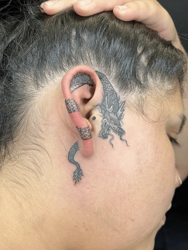 The Ear With Japanese Dragon Tattoo