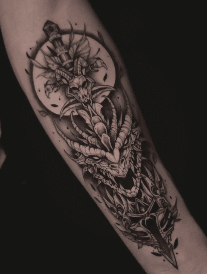 Totem Style Sword Dragon Tattoo