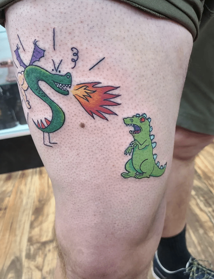 Trogdor V Reptar Tattoo